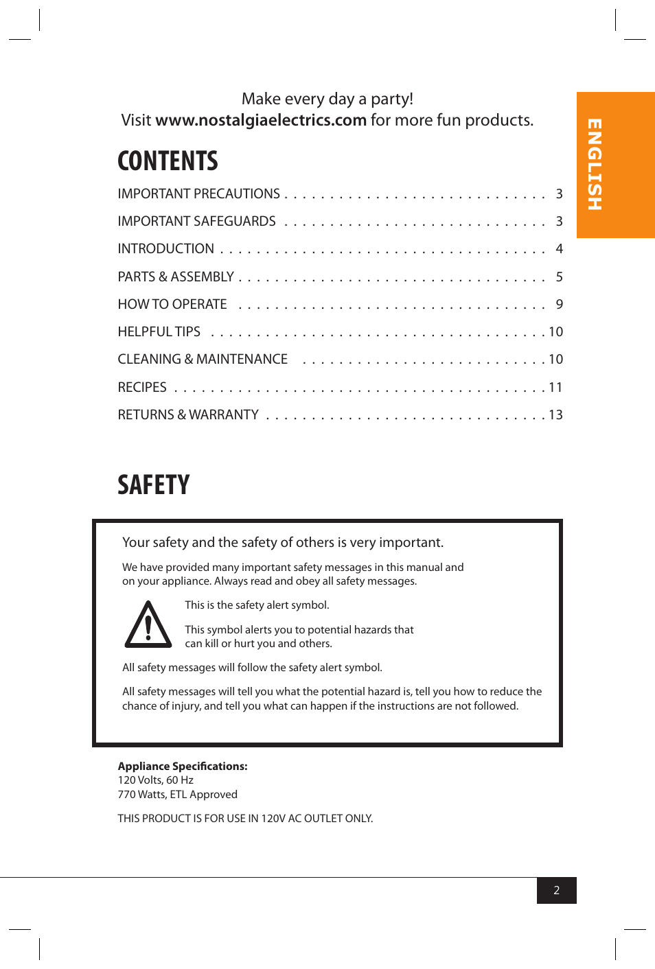 Nostalgia Electrics CCP810 User Manual | Page 4 / 40