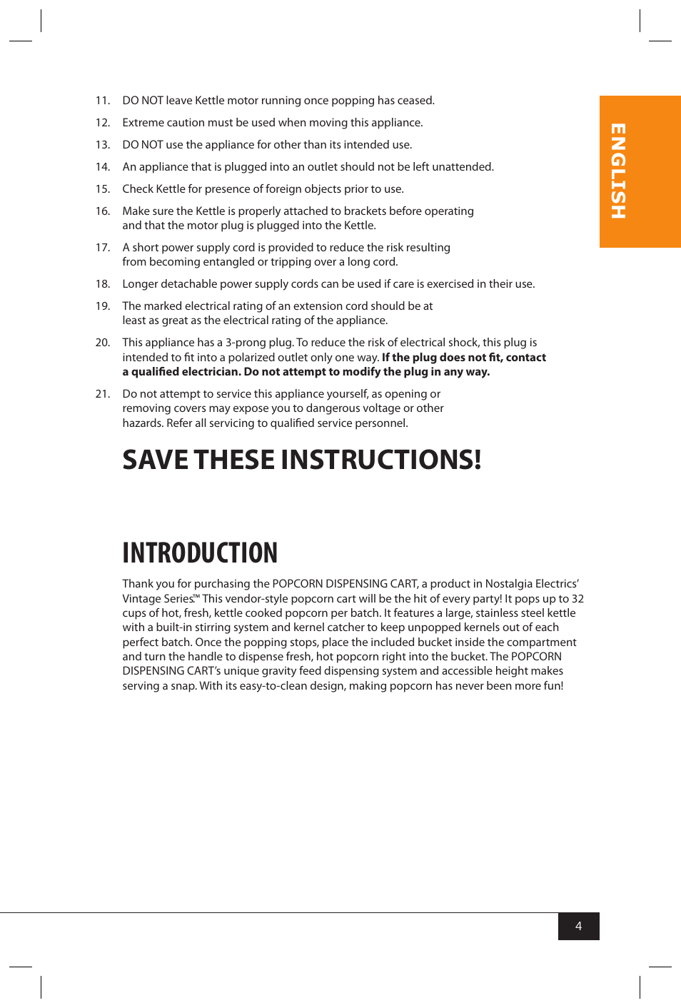 Introduction, Save these instructions, En g li s h | Nostalgia Electrics CCP810 User Manual | Page 6 / 40