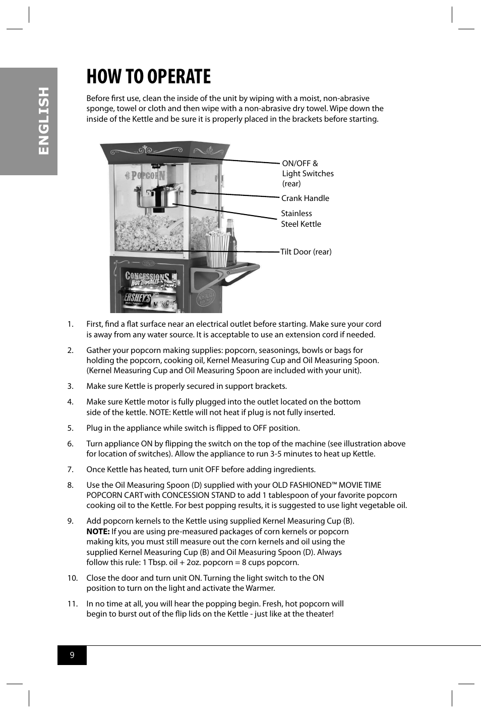 How to operate, En g li s h | Nostalgia Electrics CCP610 User Manual | Page 11 / 40