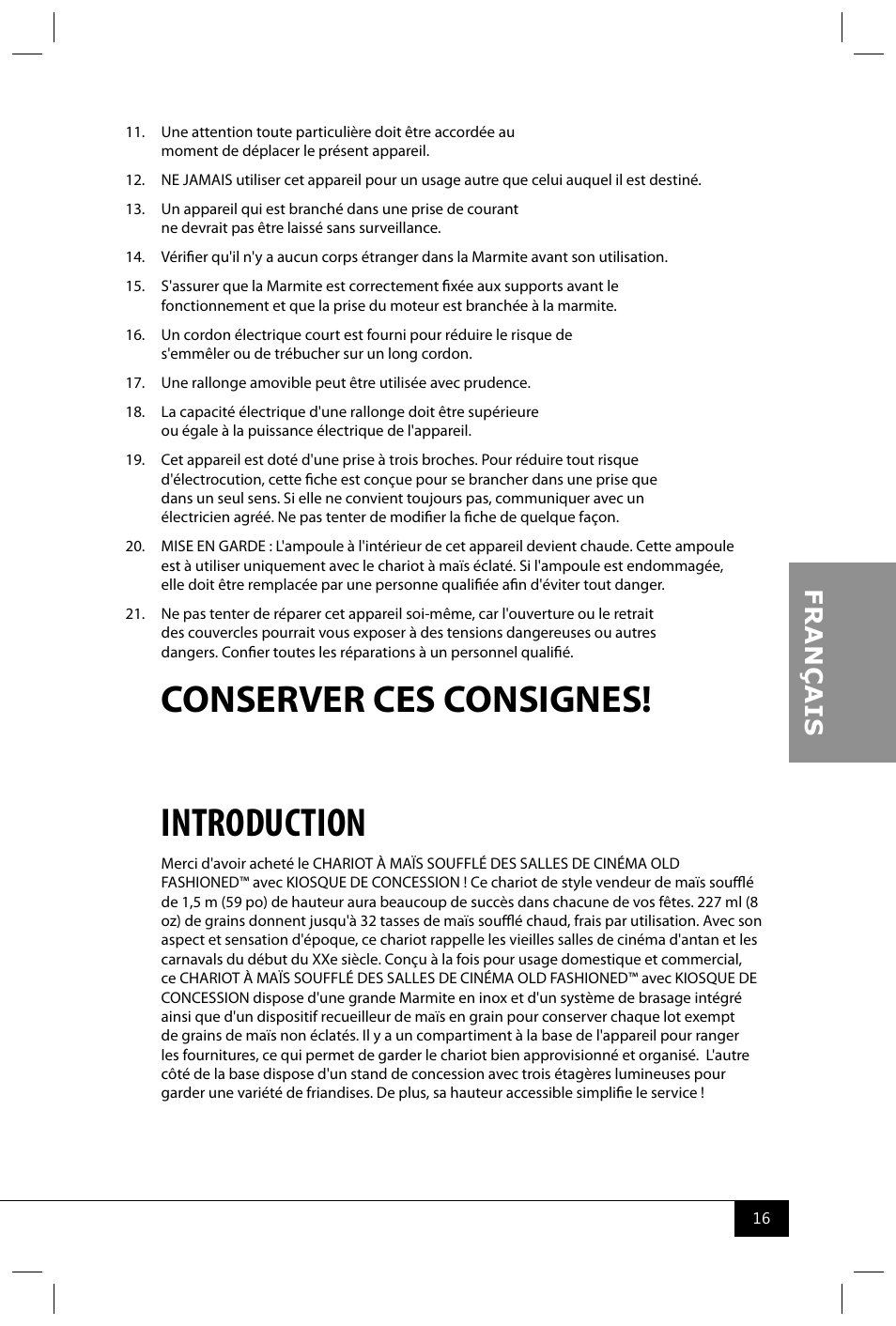 Introduction, Conserver ces consignes | Nostalgia Electrics CCP610 User Manual | Page 18 / 40