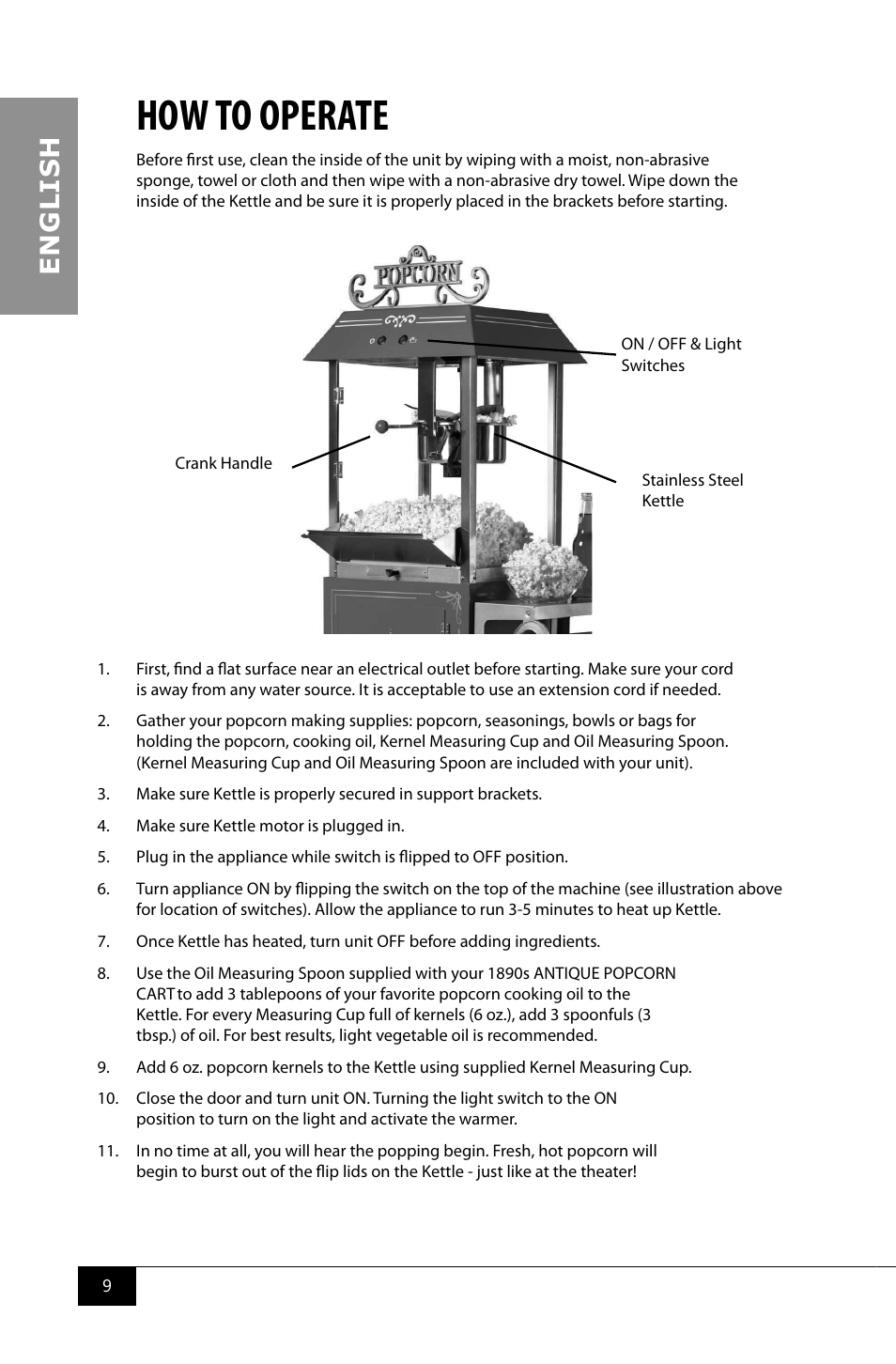 How to operate, En g li s h | Nostalgia Electrics CCP900 User Manual | Page 11 / 16