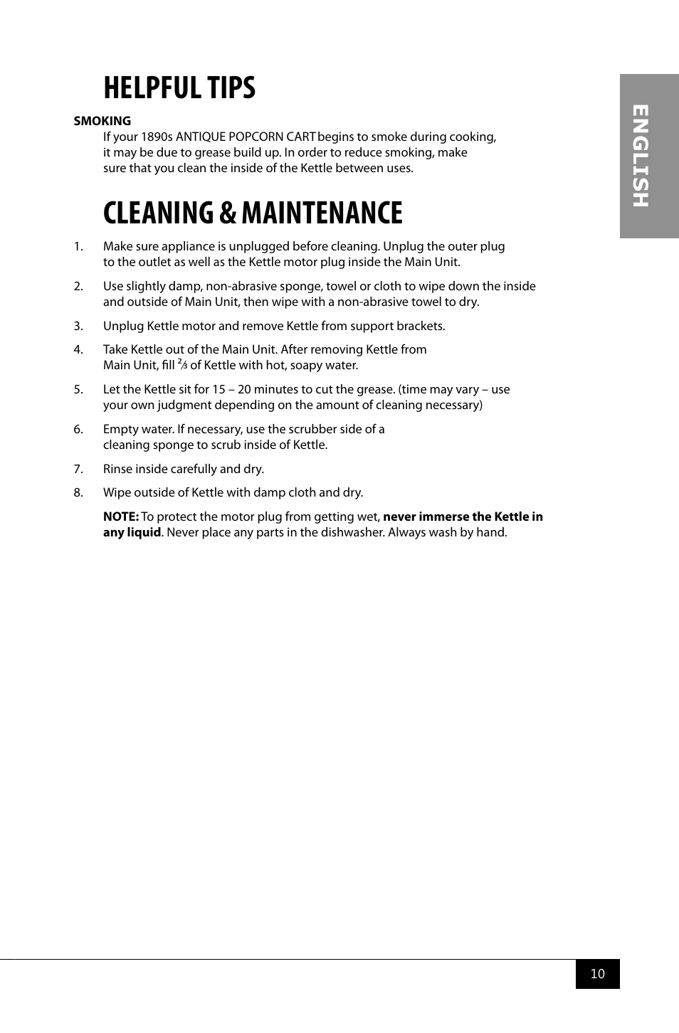 Helpful tips, Cleaning & maintenance, En g li s h | Nostalgia Electrics CCP900 User Manual | Page 12 / 16