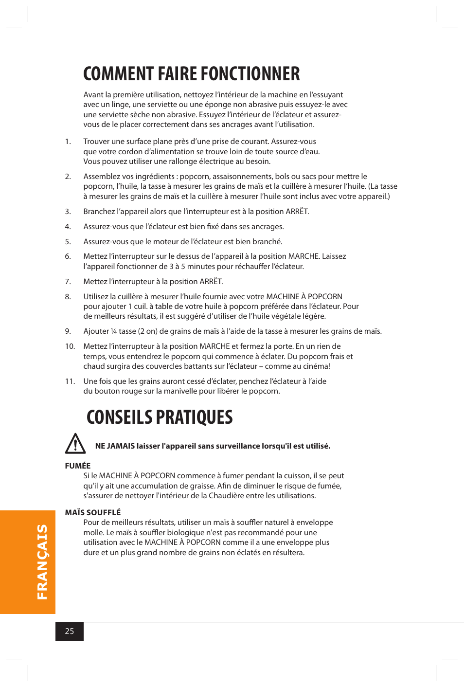 Comment faire fonctionner, Conseils pratiques | Nostalgia Electrics KPM200 User Manual | Page 27 / 32