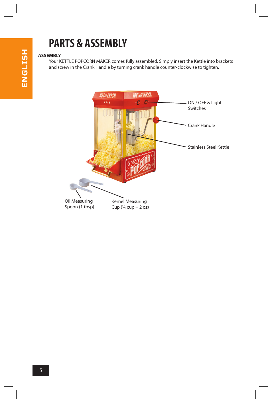 Parts & assembly, En g li s h | Nostalgia Electrics KPM200 User Manual | Page 7 / 32