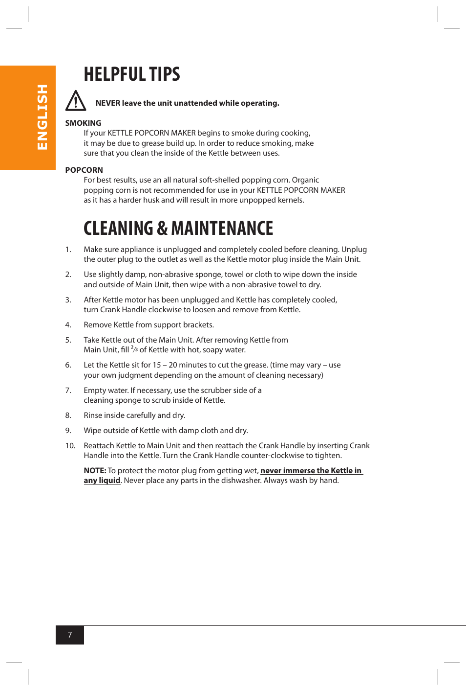Helpful tips, Cleaning & maintenance, En g li s h | Nostalgia Electrics KPM200 User Manual | Page 9 / 32