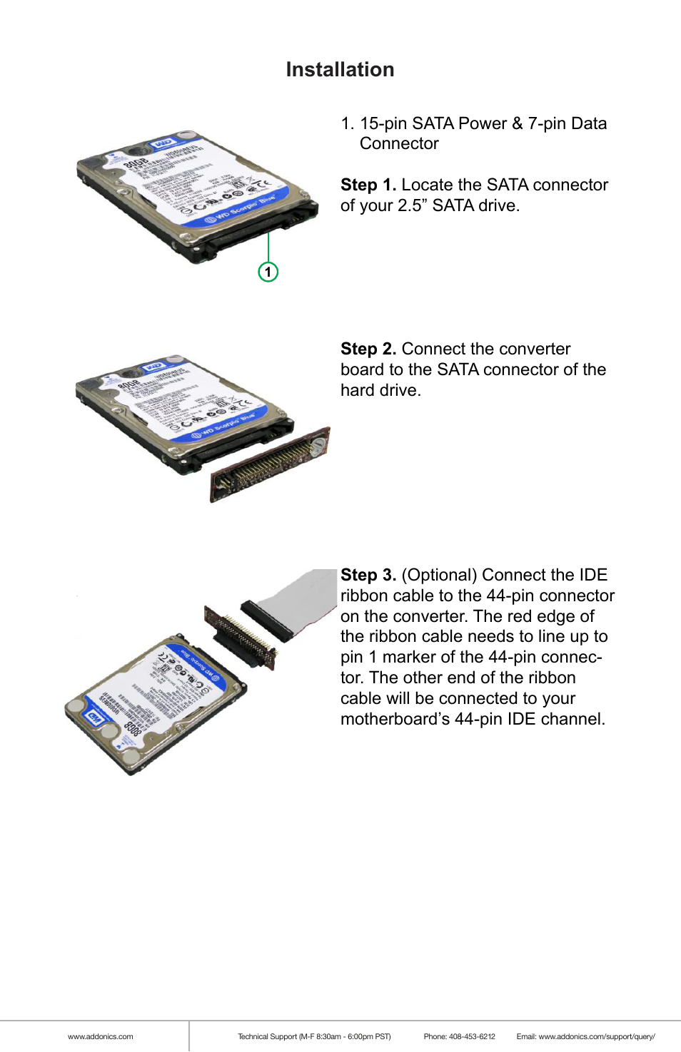 Installation | Addonics Technologies ADSAIDE44 User Manual | Page 3 / 4