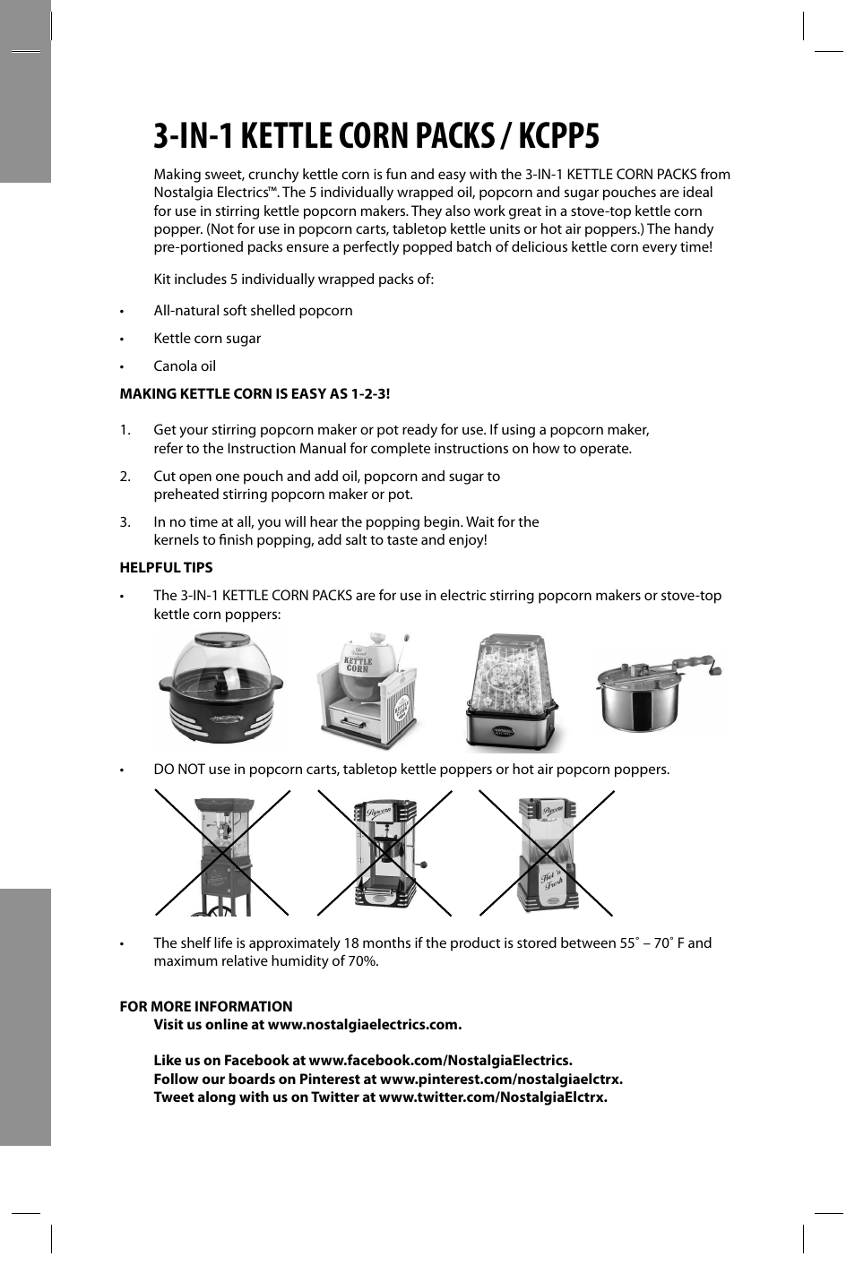 In-1 kettle corn packs / kcpp5 | Nostalgia Electrics KCPP5 User Manual | Page 2 / 2