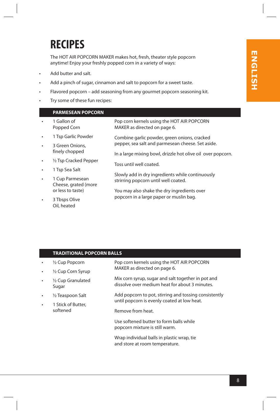 Recipes, En g li s h | Nostalgia Electrics OFP501 User Manual | Page 10 / 12