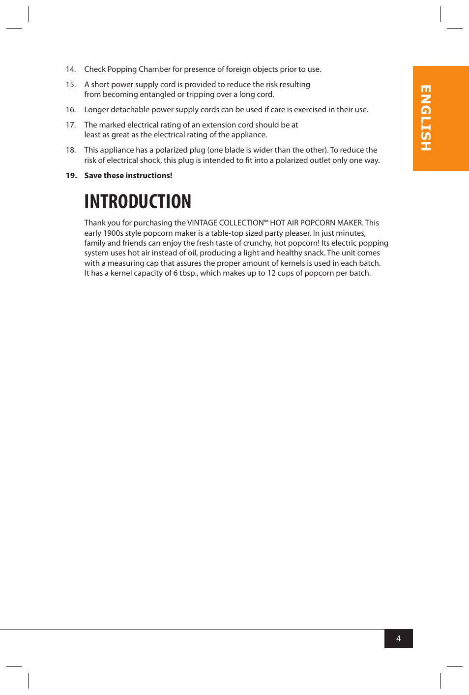 Introduction, En g li s h | Nostalgia Electrics OFP501 User Manual | Page 6 / 12