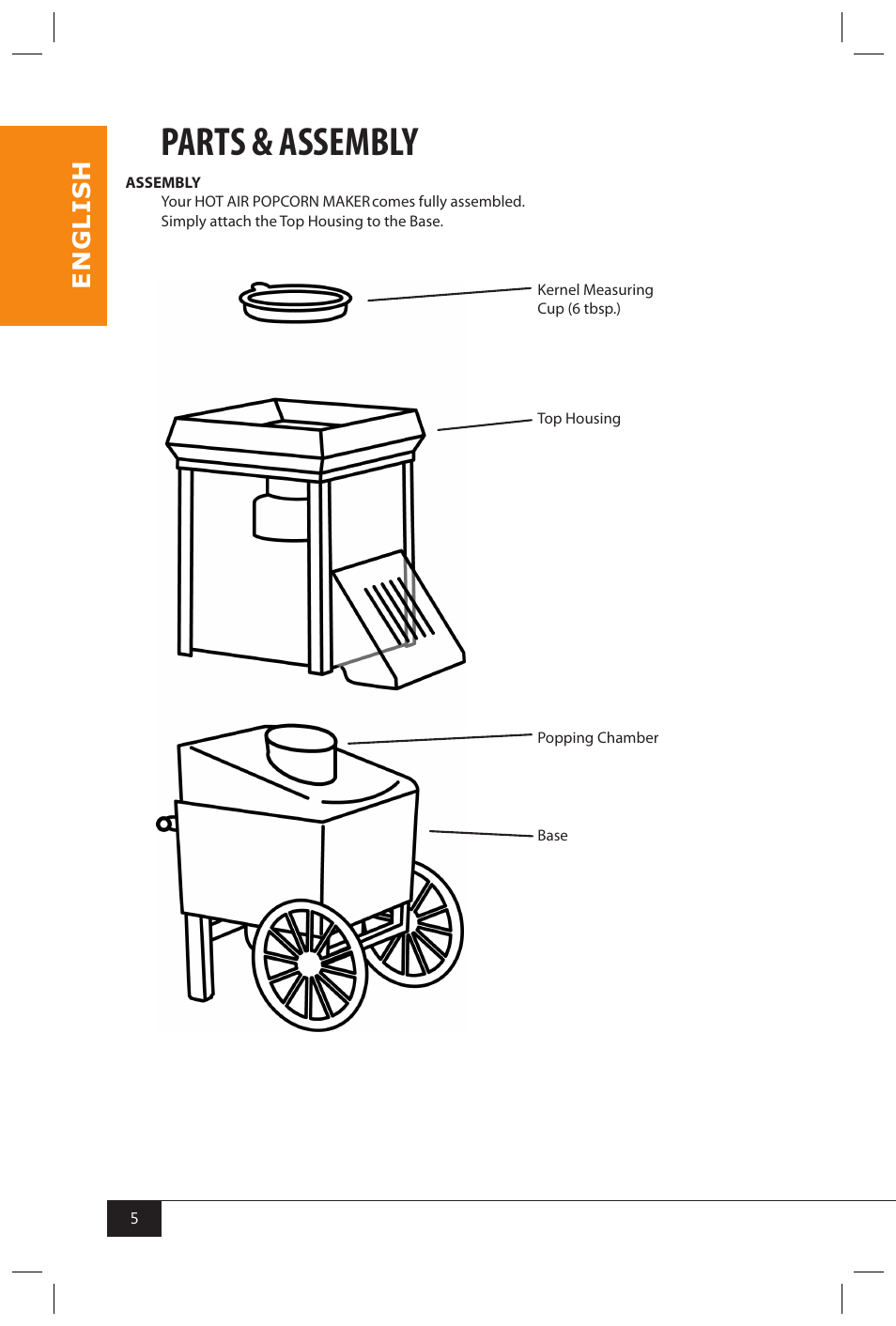 Parts & assembly, En g li s h | Nostalgia Electrics OFP501 User Manual | Page 7 / 12