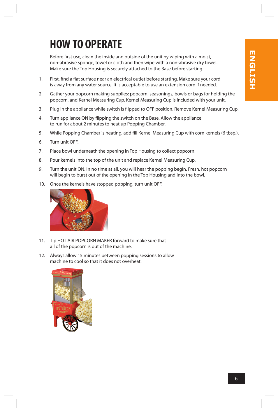 How to operate, En g li s h | Nostalgia Electrics OFP501 User Manual | Page 8 / 12