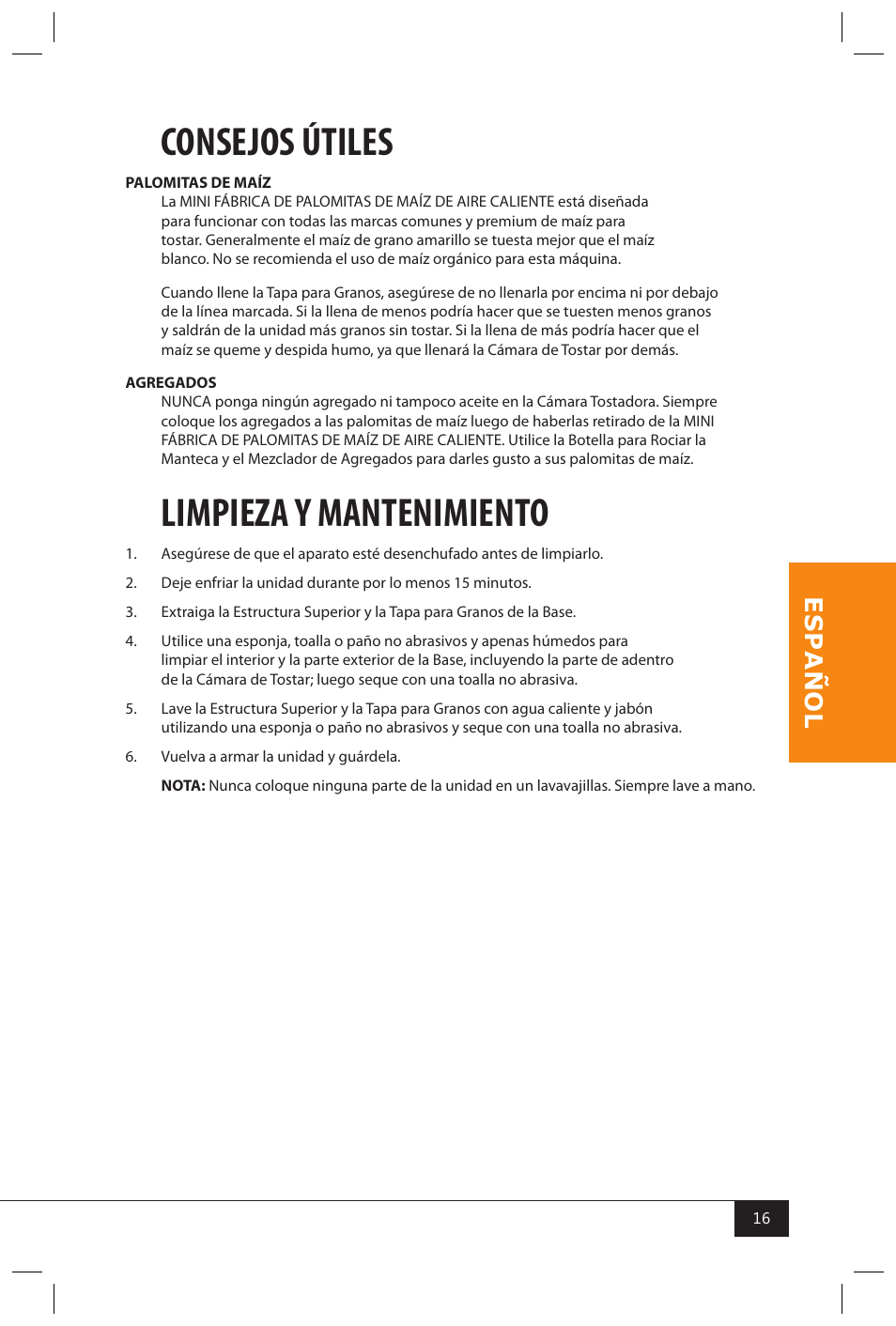 Consejos útiles, Limpieza y mantenimiento | Nostalgia Electrics MHP310 KIT User Manual | Page 18 / 30