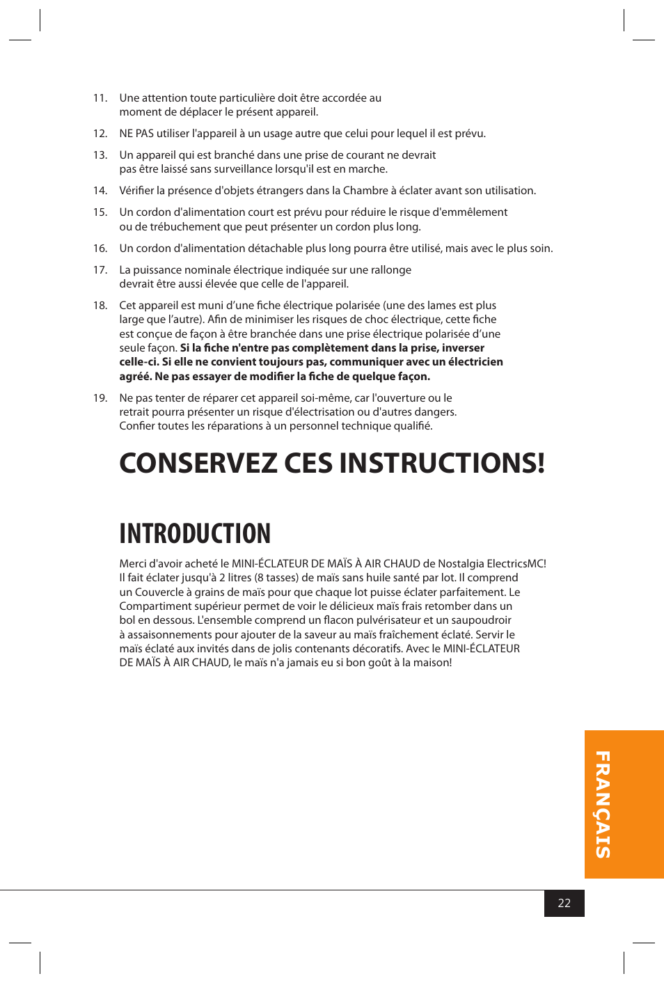 Conservez ces instructions! introduction | Nostalgia Electrics MHP310 KIT User Manual | Page 24 / 30