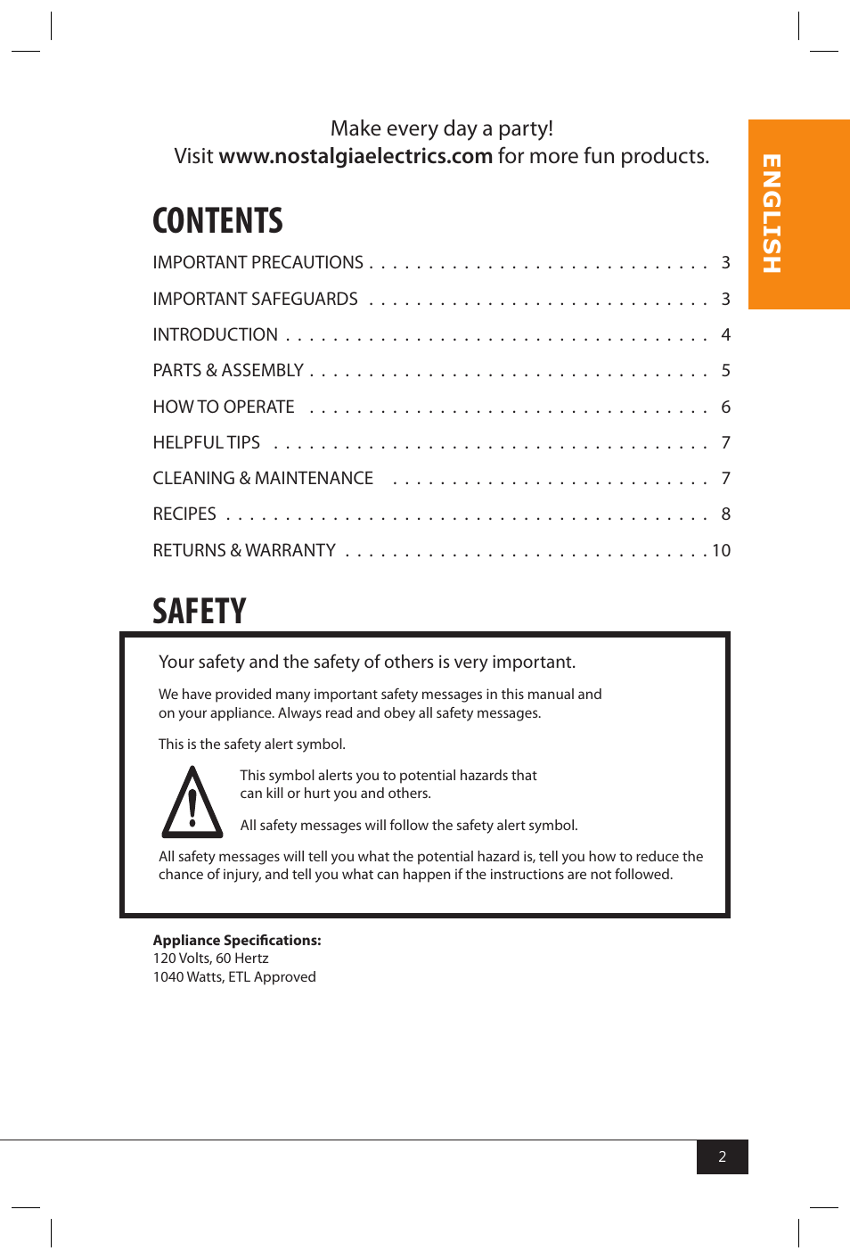 Nostalgia Electrics MHP310 KIT User Manual | Page 4 / 30