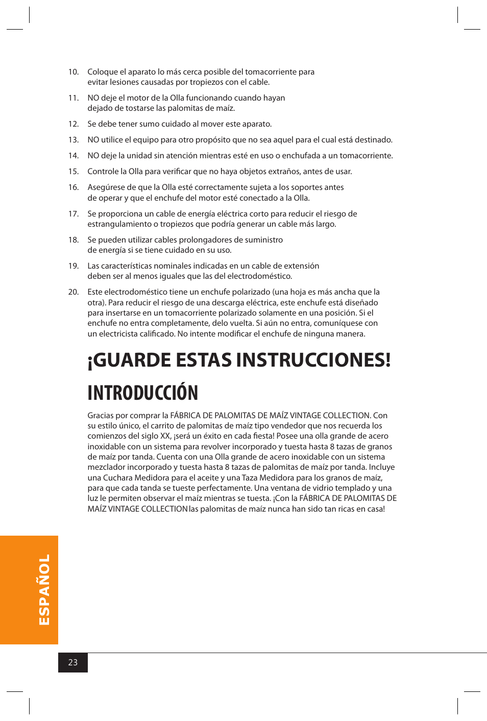 Introducción, Guarde estas instrucciones | Nostalgia Electrics SERIES KPM508 User Manual | Page 25 / 32