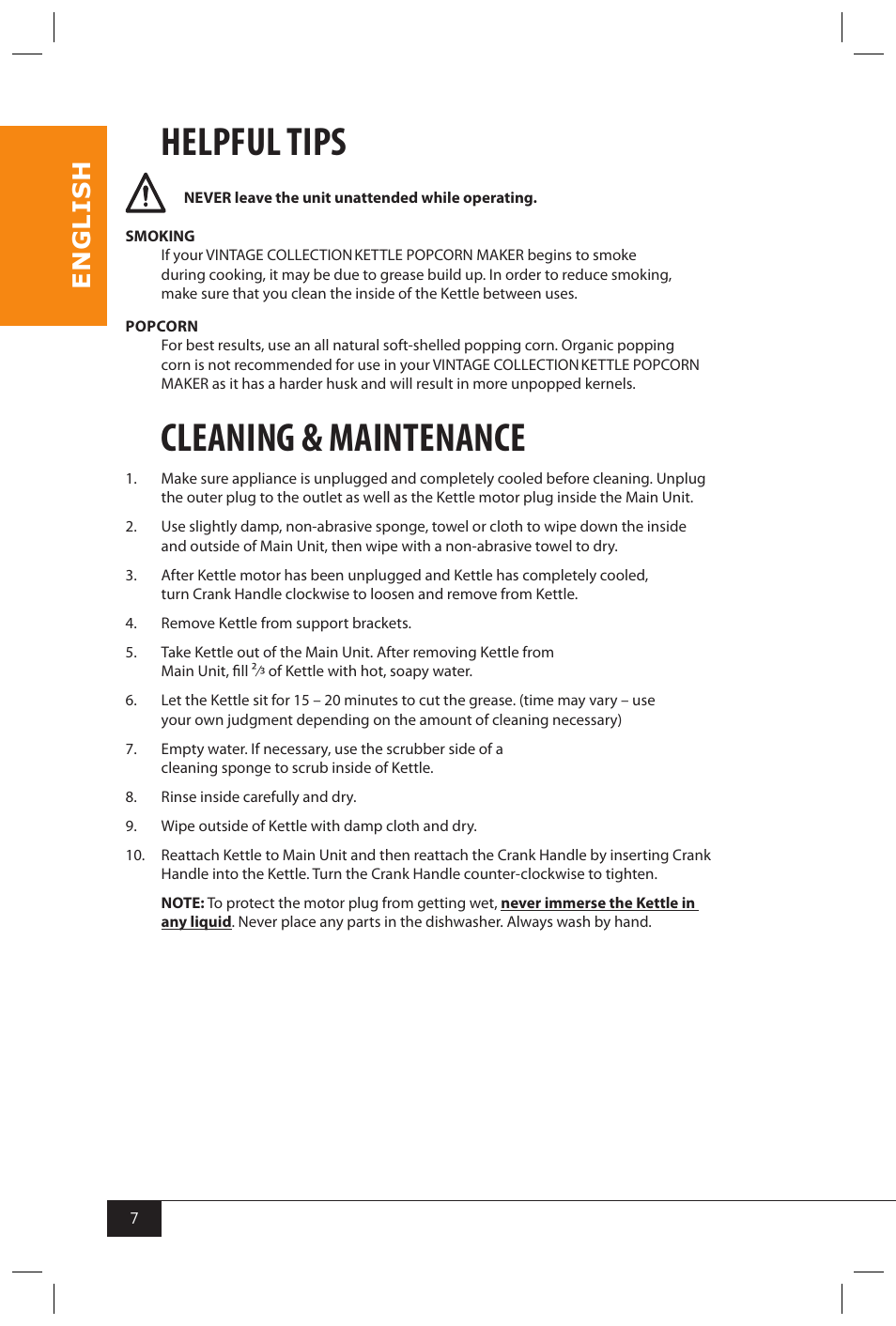 Helpful tips, Cleaning & maintenance, En g li s h | Nostalgia Electrics SERIES KPM508 User Manual | Page 9 / 32