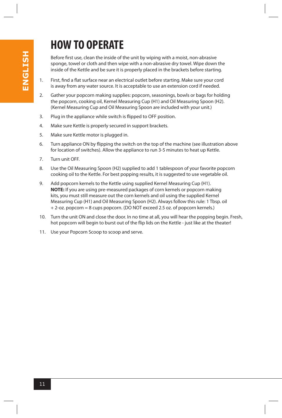 How to operate, En g li s h | Nostalgia Electrics KPM200 CART User Manual | Page 13 / 18