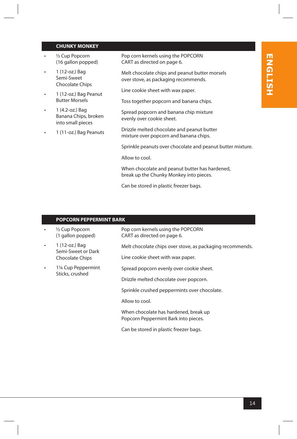 En g li s h | Nostalgia Electrics KPM200 CART User Manual | Page 16 / 18