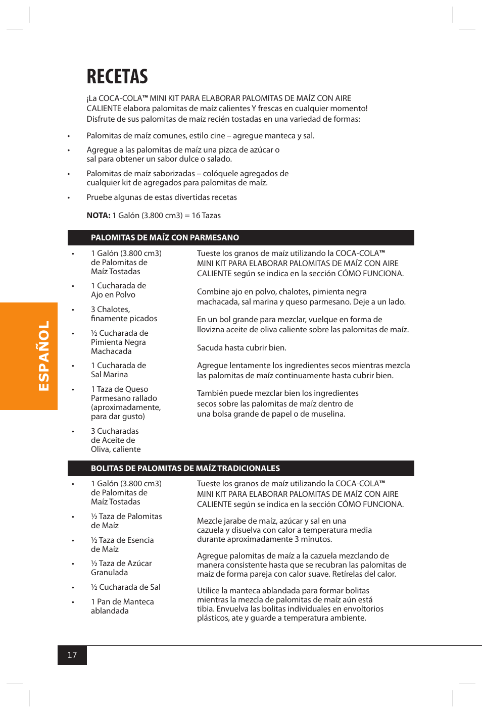 Recetas | Nostalgia Electrics RHP310 COKEKIT User Manual | Page 19 / 31