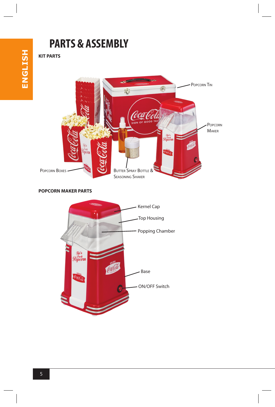 Parts & assembly, En g li s h | Nostalgia Electrics RHP310 COKEKIT User Manual | Page 7 / 31