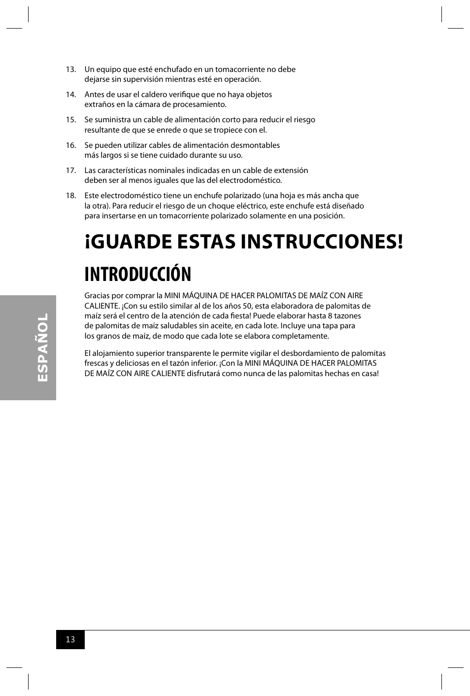 Guarde estas instrucciones! introducción | Nostalgia Electrics RHP310 COKE User Manual | Page 15 / 32