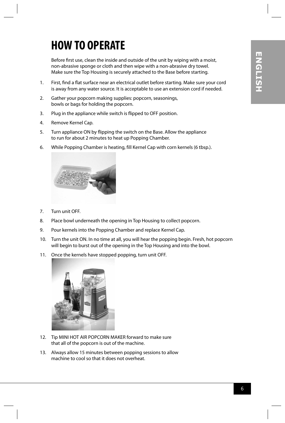 How to operate, En g li s h | Nostalgia Electrics RHP310 COKE User Manual | Page 8 / 32