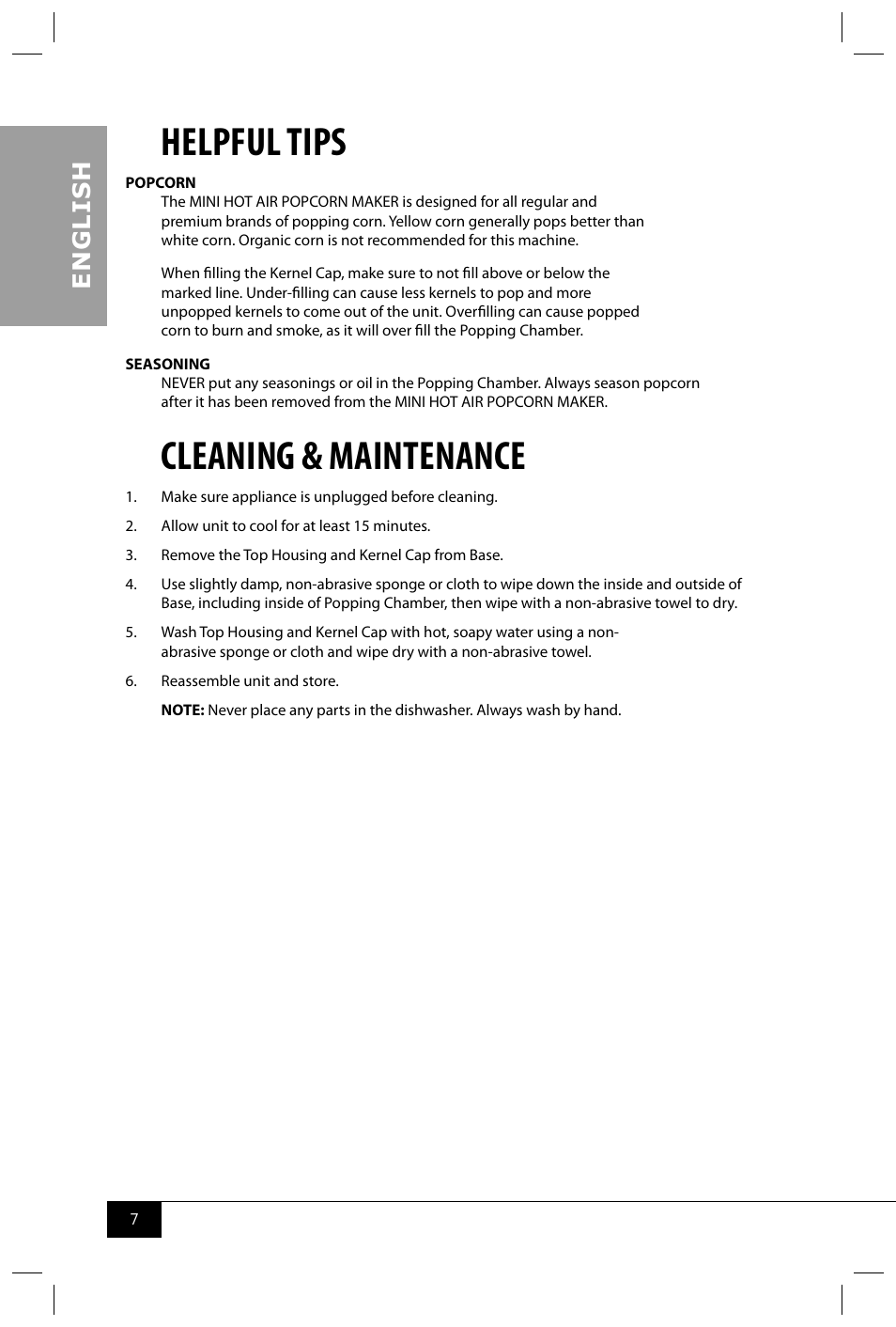 Helpful tips, Cleaning & maintenance, En g li s h | Nostalgia Electrics RHP310 COKE User Manual | Page 9 / 32