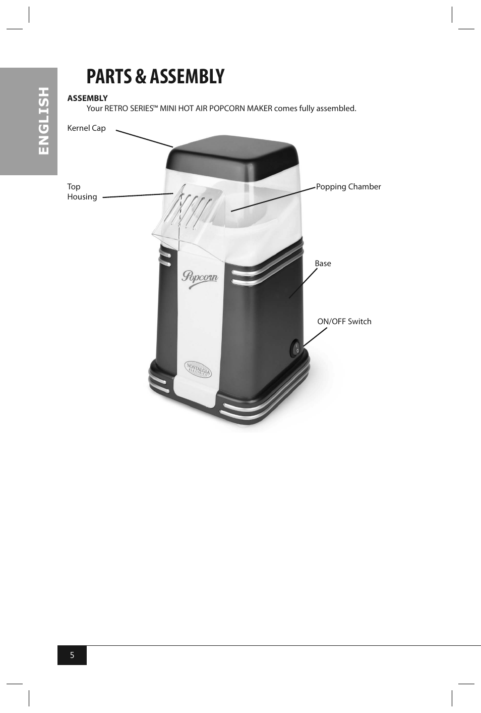 Parts & assembly, En g li s h | Nostalgia Electrics RHP310 User Manual | Page 7 / 32