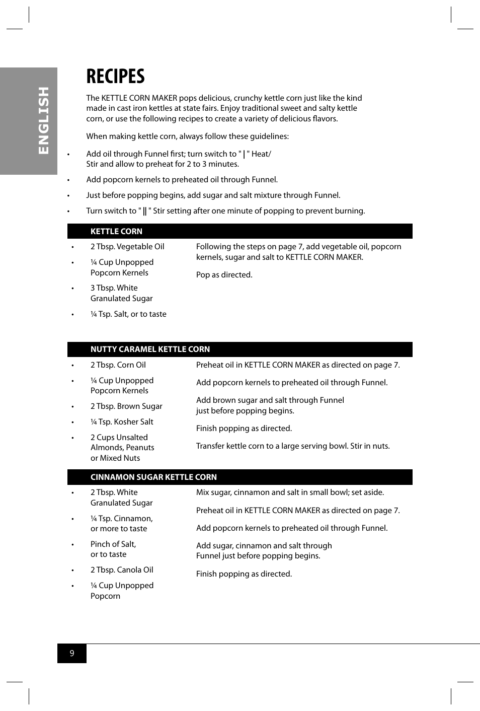 Recipes, En g li s h | Nostalgia Electrics PKC200 User Manual | Page 11 / 42