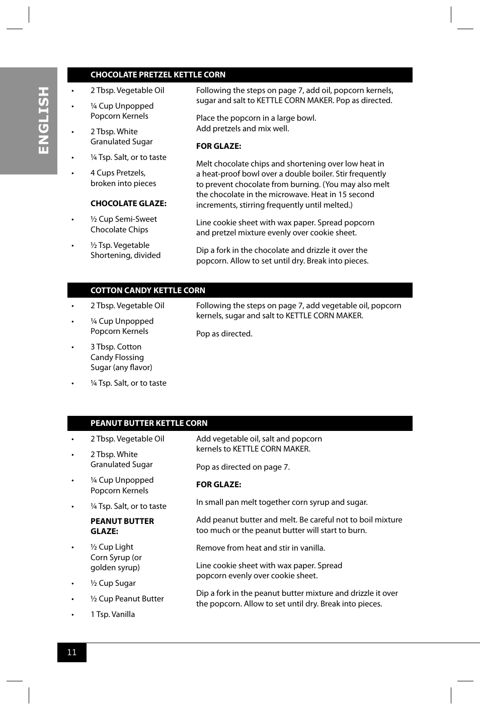 En g li s h | Nostalgia Electrics PKC200 User Manual | Page 13 / 42