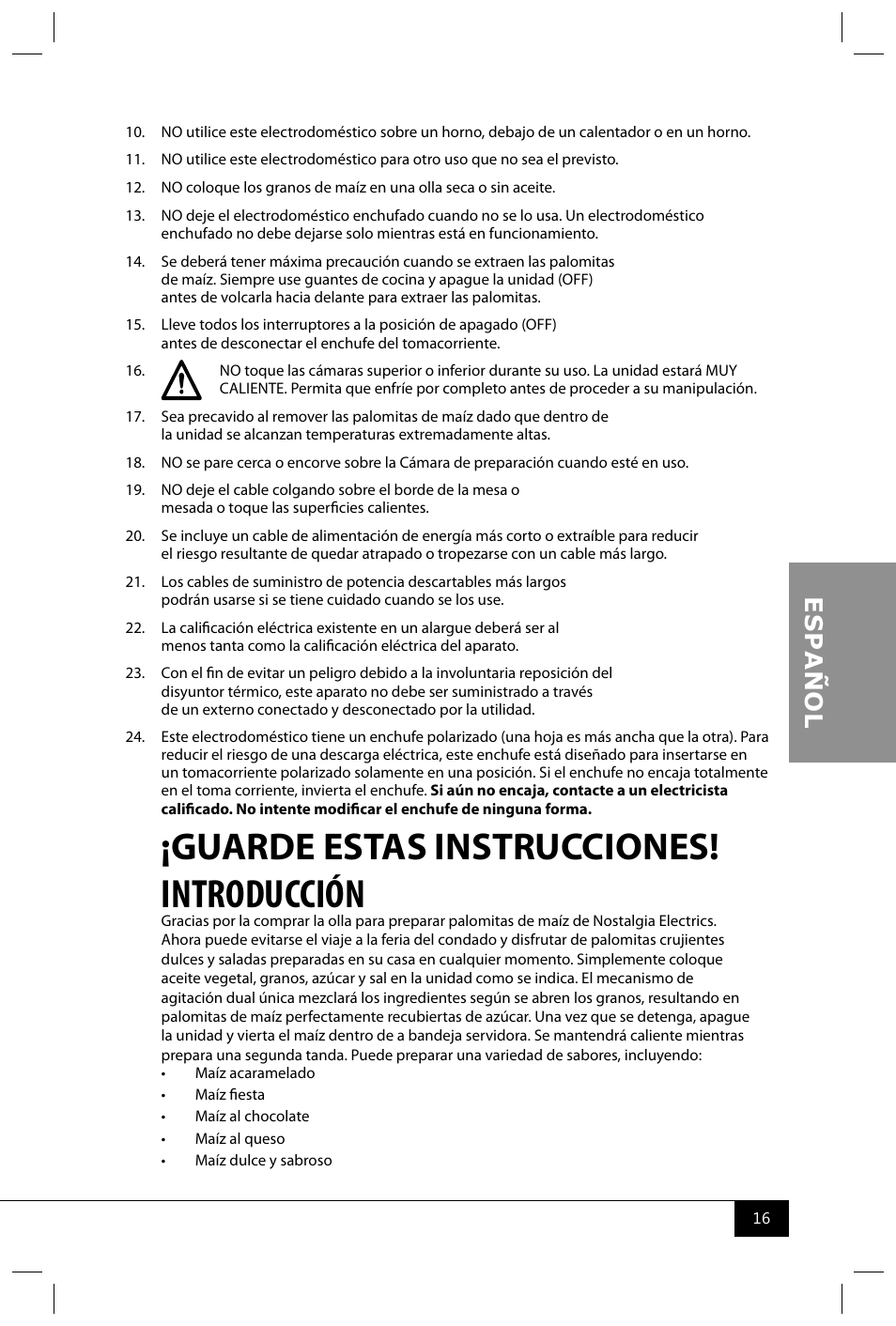 Introducción, Guarde estas instrucciones | Nostalgia Electrics PKC200 User Manual | Page 18 / 42