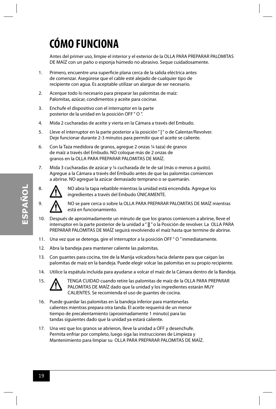 Cómo funciona | Nostalgia Electrics PKC200 User Manual | Page 21 / 42