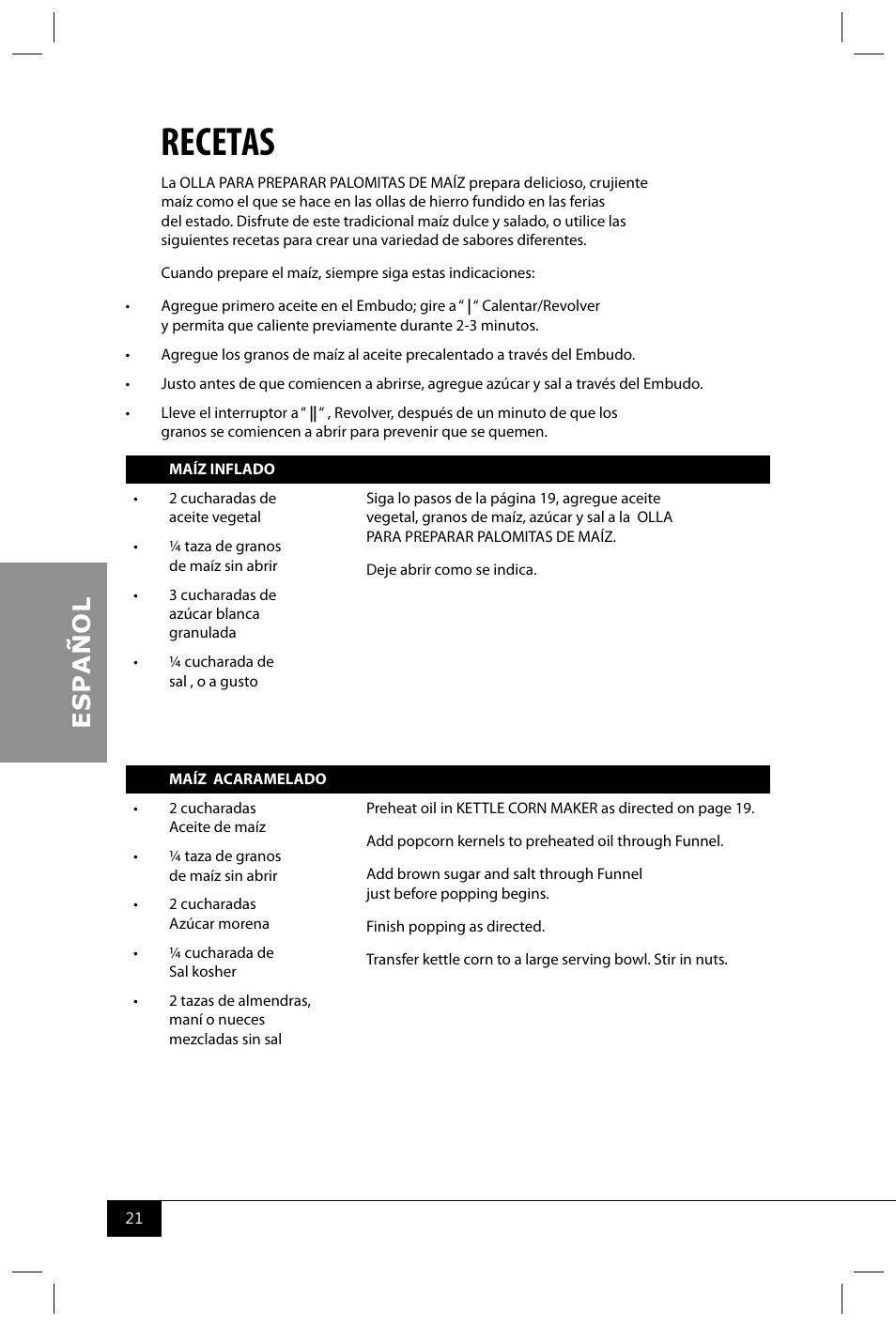 Recetas | Nostalgia Electrics PKC200 User Manual | Page 23 / 42