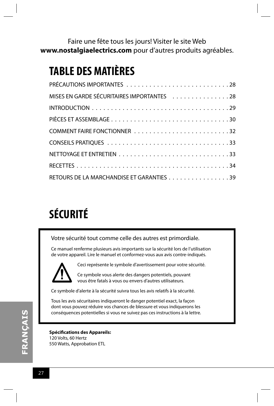 Nostalgia Electrics PKC200 User Manual | Page 29 / 42