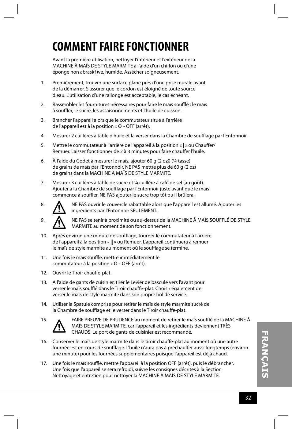 Comment faire fonctionner | Nostalgia Electrics PKC200 User Manual | Page 34 / 42