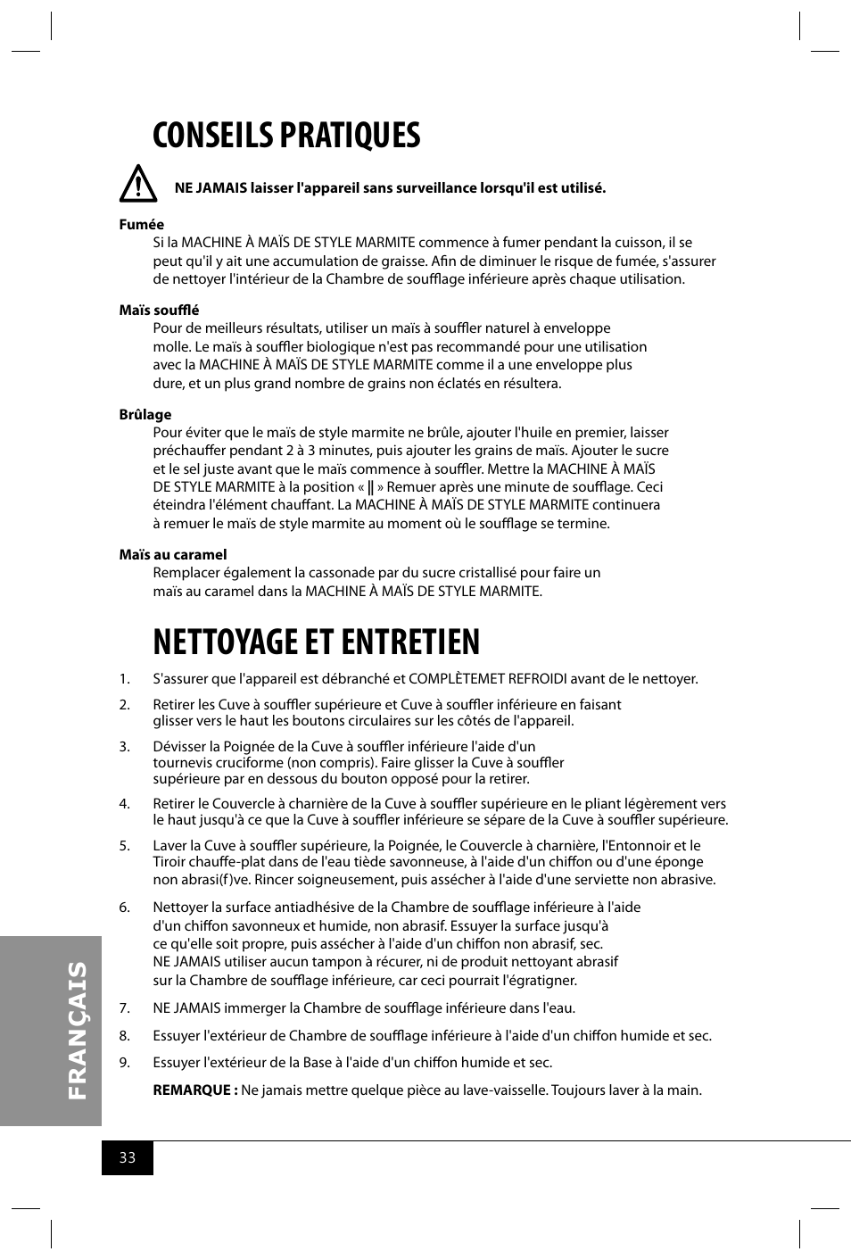 Conseils pratiques, Nettoyage et entretien | Nostalgia Electrics PKC200 User Manual | Page 35 / 42