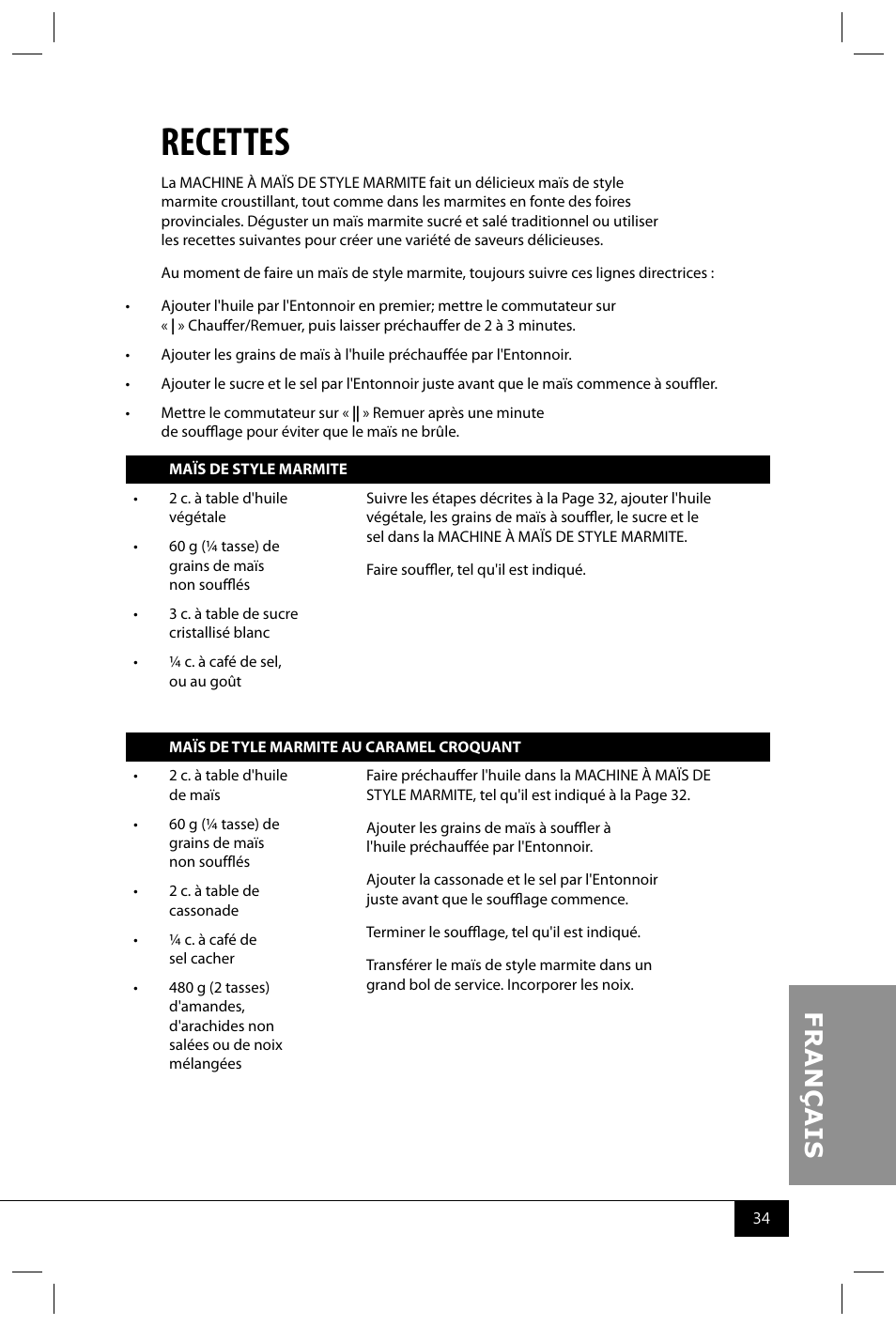 Recettes | Nostalgia Electrics PKC200 User Manual | Page 36 / 42