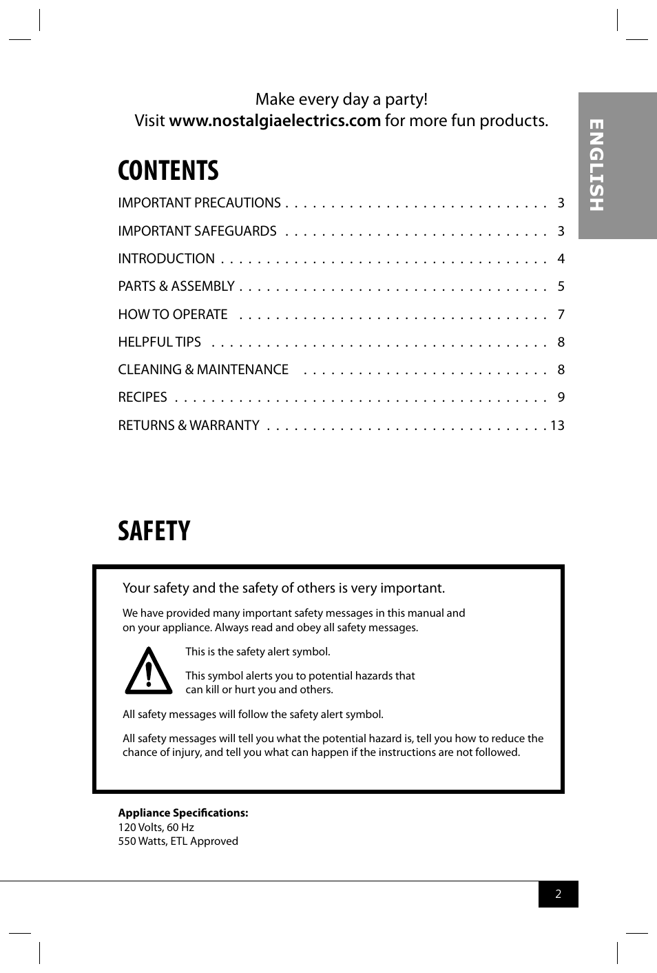 Nostalgia Electrics PKC200 User Manual | Page 4 / 42