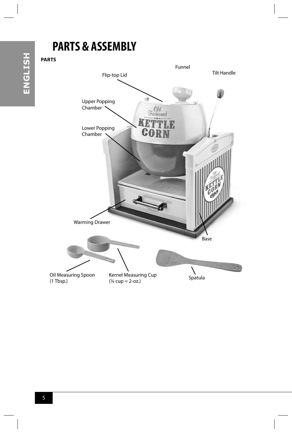 Parts & assembly, En g li s h | Nostalgia Electrics PKC200 User Manual | Page 7 / 42