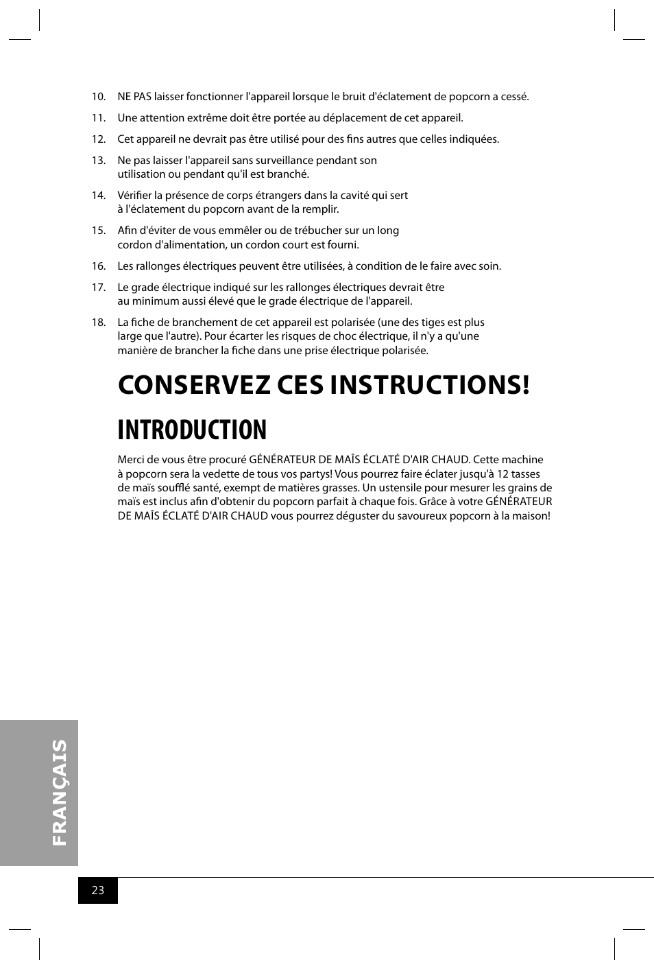 Introduction, Conservez ces instructions | Nostalgia Electrics OFP501 COKE User Manual | Page 25 / 32
