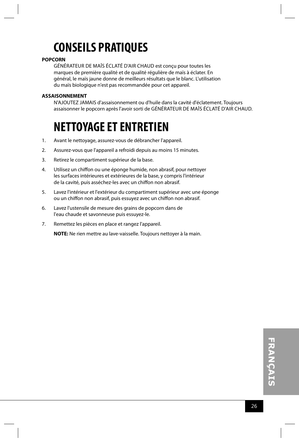 Conseils pratiques, Nettoyage et entretien | Nostalgia Electrics OFP501 COKE User Manual | Page 28 / 32