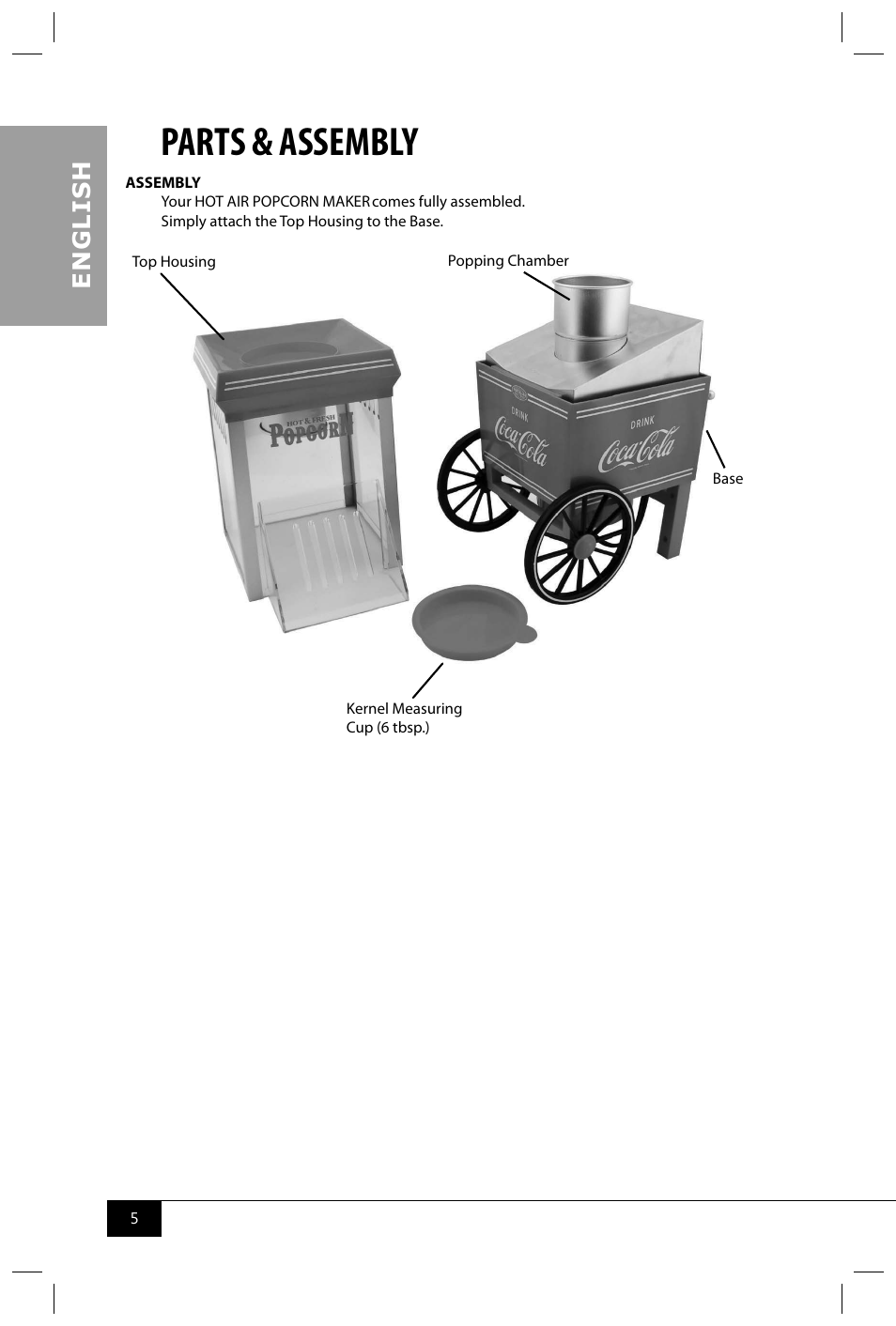 Parts & assembly, En g li s h | Nostalgia Electrics OFP501 COKE User Manual | Page 7 / 32