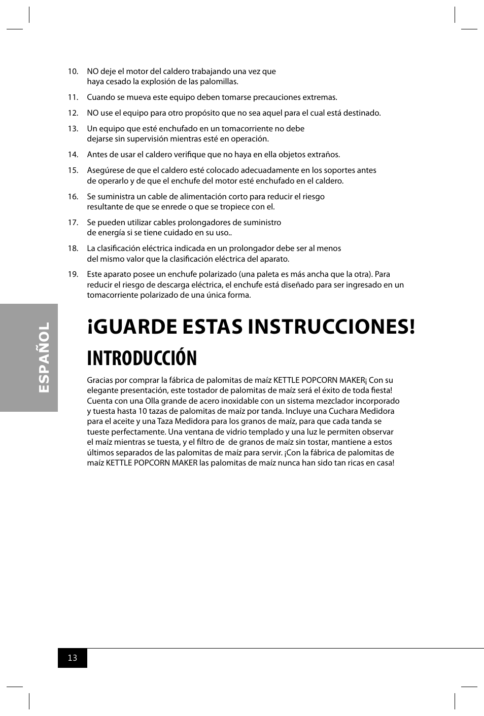 Guarde estas instrucciones! introducción | Nostalgia Electrics RKP630 COKE User Manual | Page 15 / 32