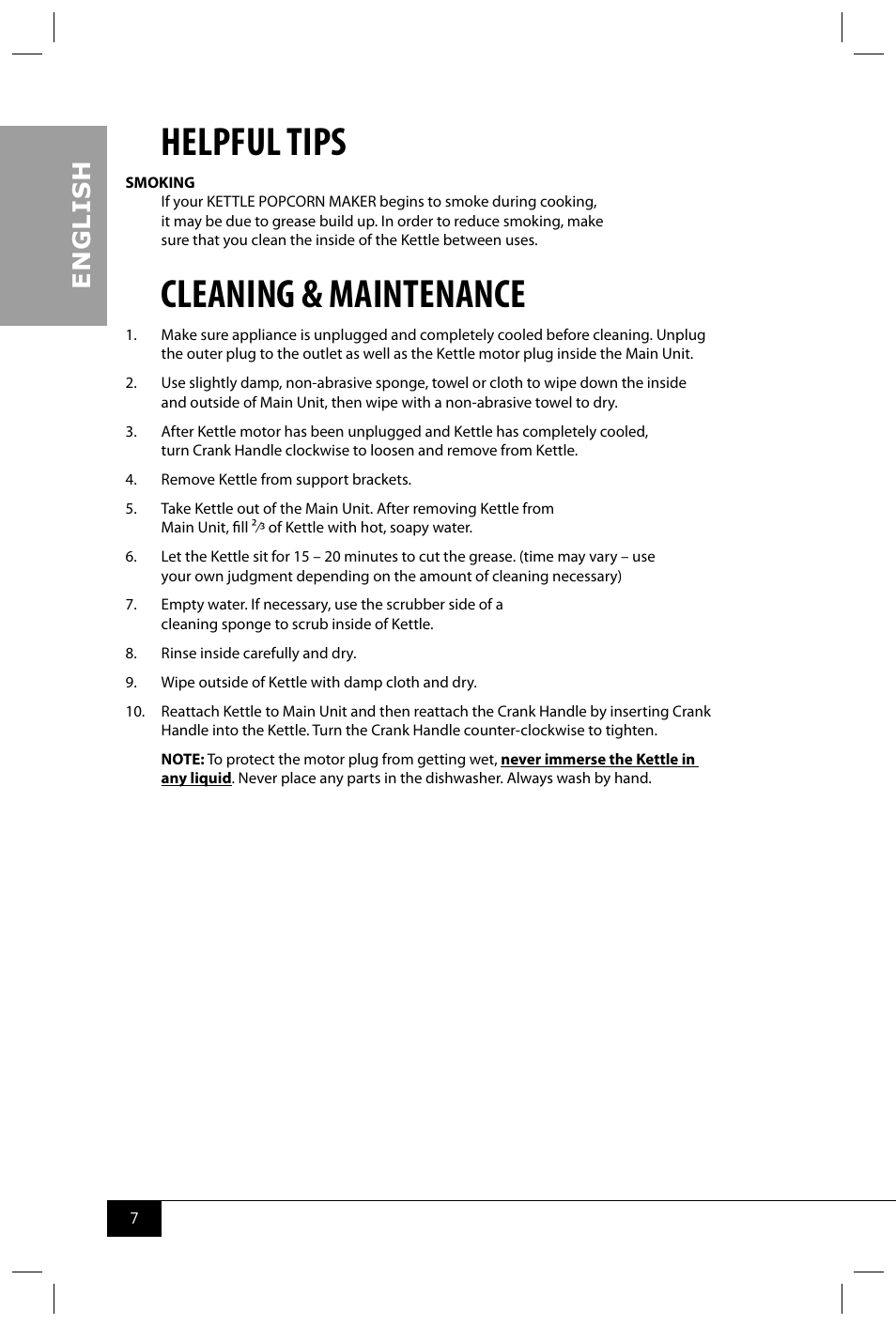 Helpful tips, Cleaning & maintenance, En g li s h | Nostalgia Electrics RKP630 COKE User Manual | Page 9 / 32