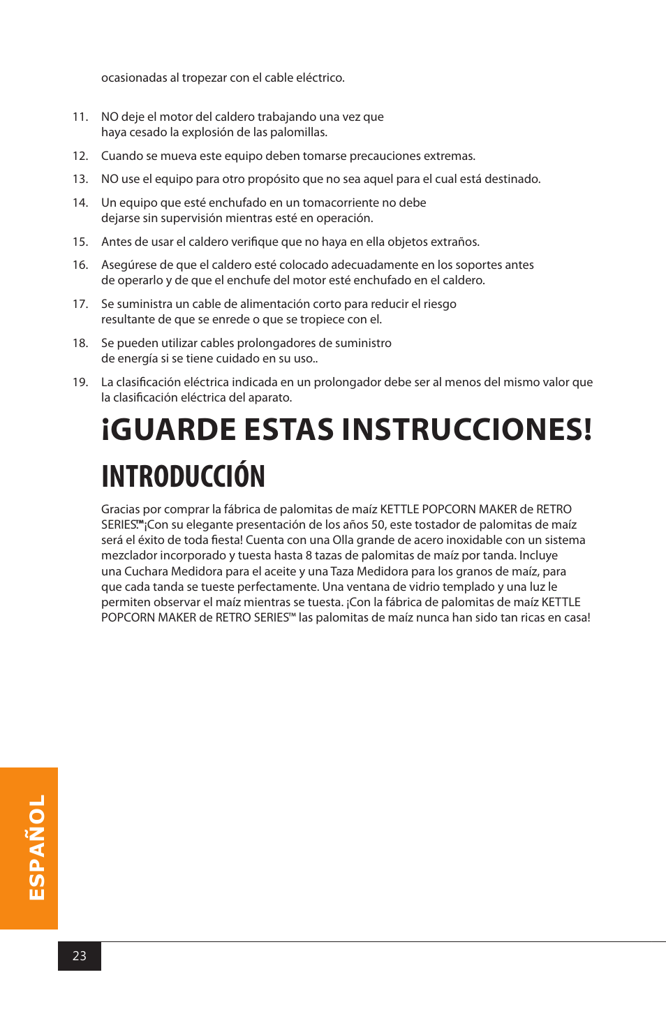 Guarde estas instrucciones! introducción | Nostalgia Electrics RKP630 SERIES User Manual | Page 25 / 32