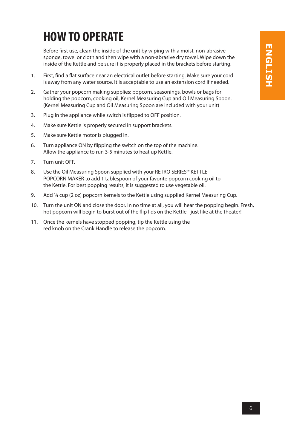 How to operate, En g li s h | Nostalgia Electrics RKP630 SERIES User Manual | Page 8 / 32