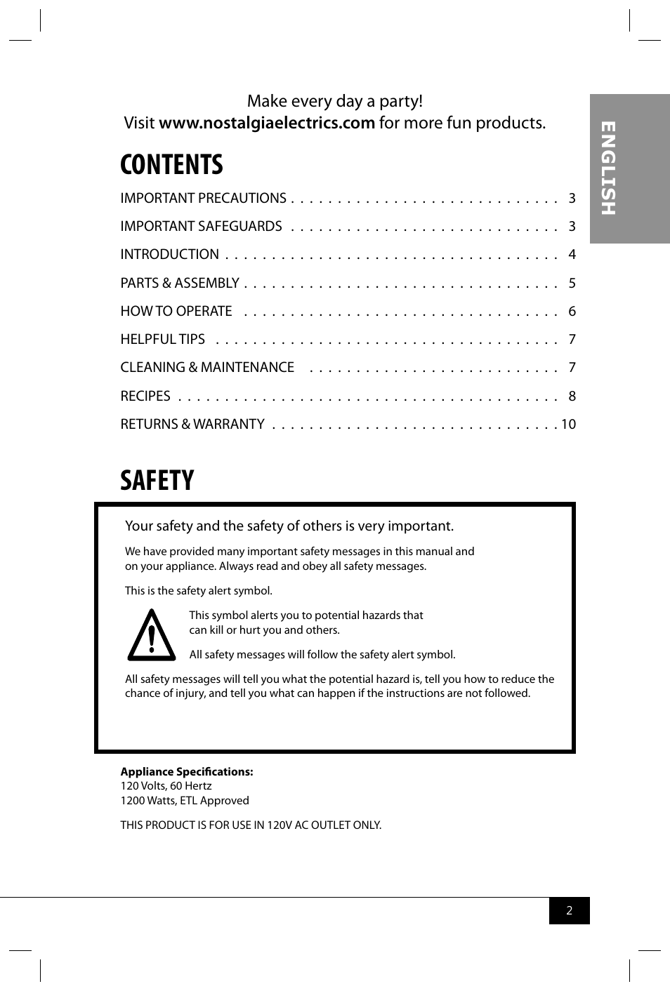 Nostalgia Electrics RHP625 SERIES User Manual | Page 4 / 32