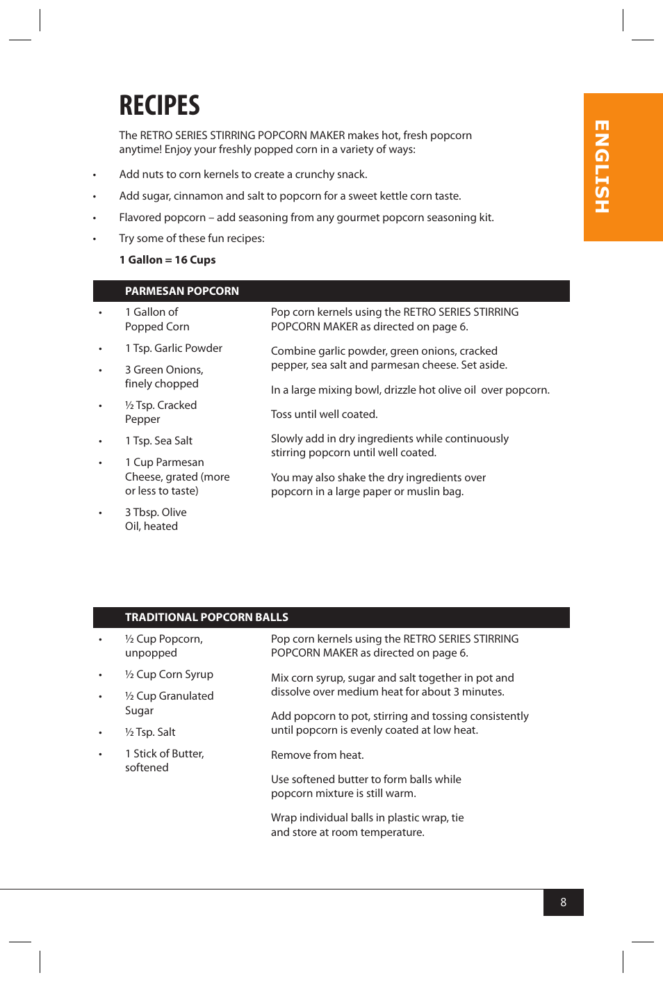 Recipes, En g li s h | Nostalgia Electrics SP300 RETRO RED User Manual | Page 10 / 30