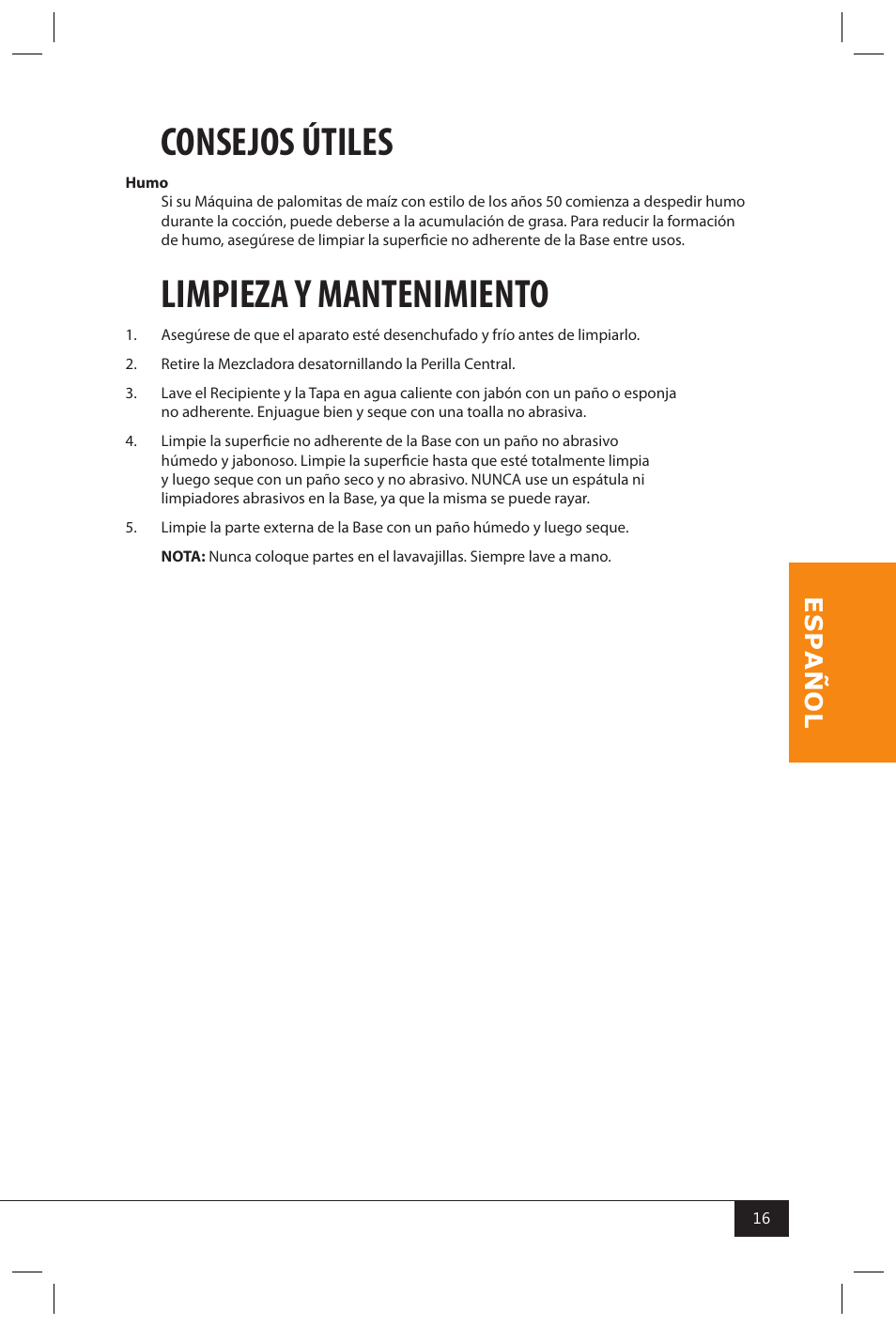 Consejos útiles, Limpieza y mantenimiento | Nostalgia Electrics SP300 RETRO RED User Manual | Page 18 / 30