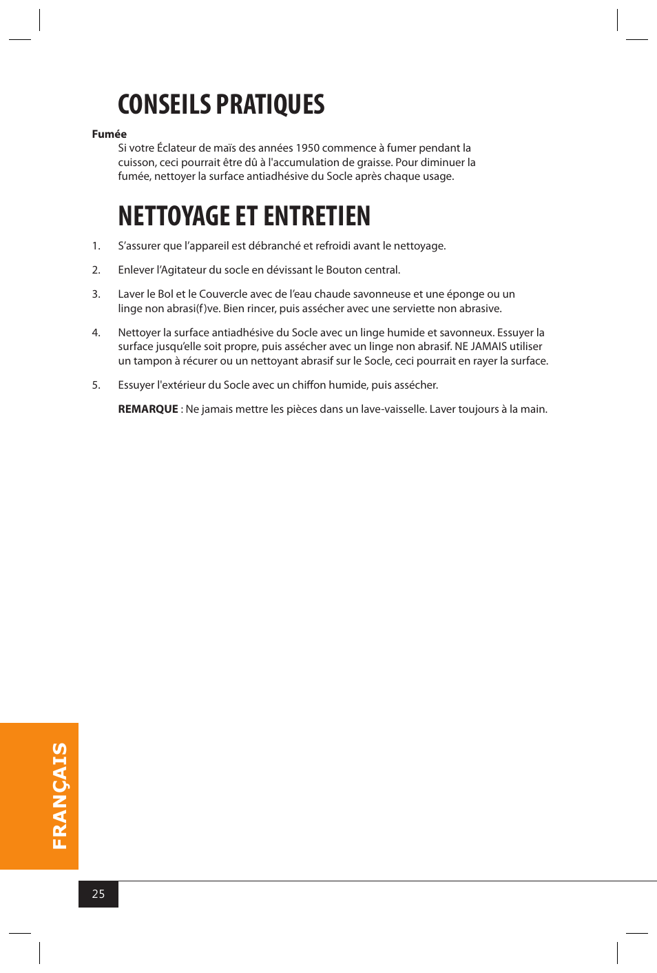 Conseils pratiques, Nettoyage et entretien | Nostalgia Electrics SP300 RETRO RED User Manual | Page 27 / 30